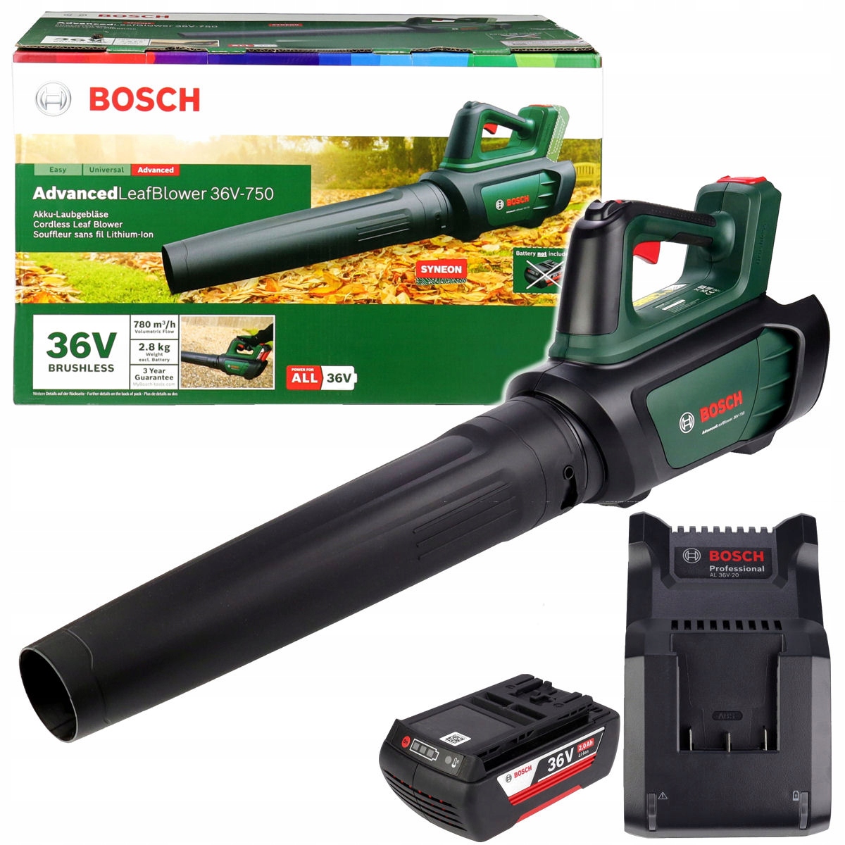 Souffleur Bosch AdvancedLeafBlower 36V-750 avec batterie 36 V 2,0 Ah et chargeur