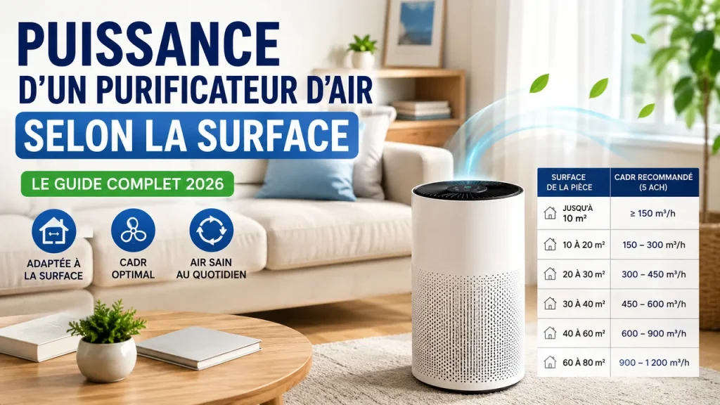 Puissance de purificateur d’air selon la surface de la pièce