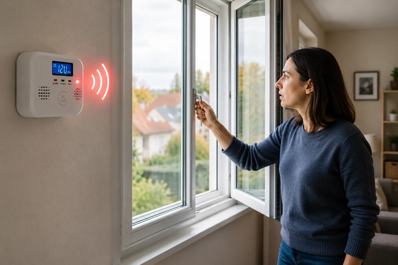 Aérer et évacuer le logement lorsque le détecteur de monoxyde de carbone sonne