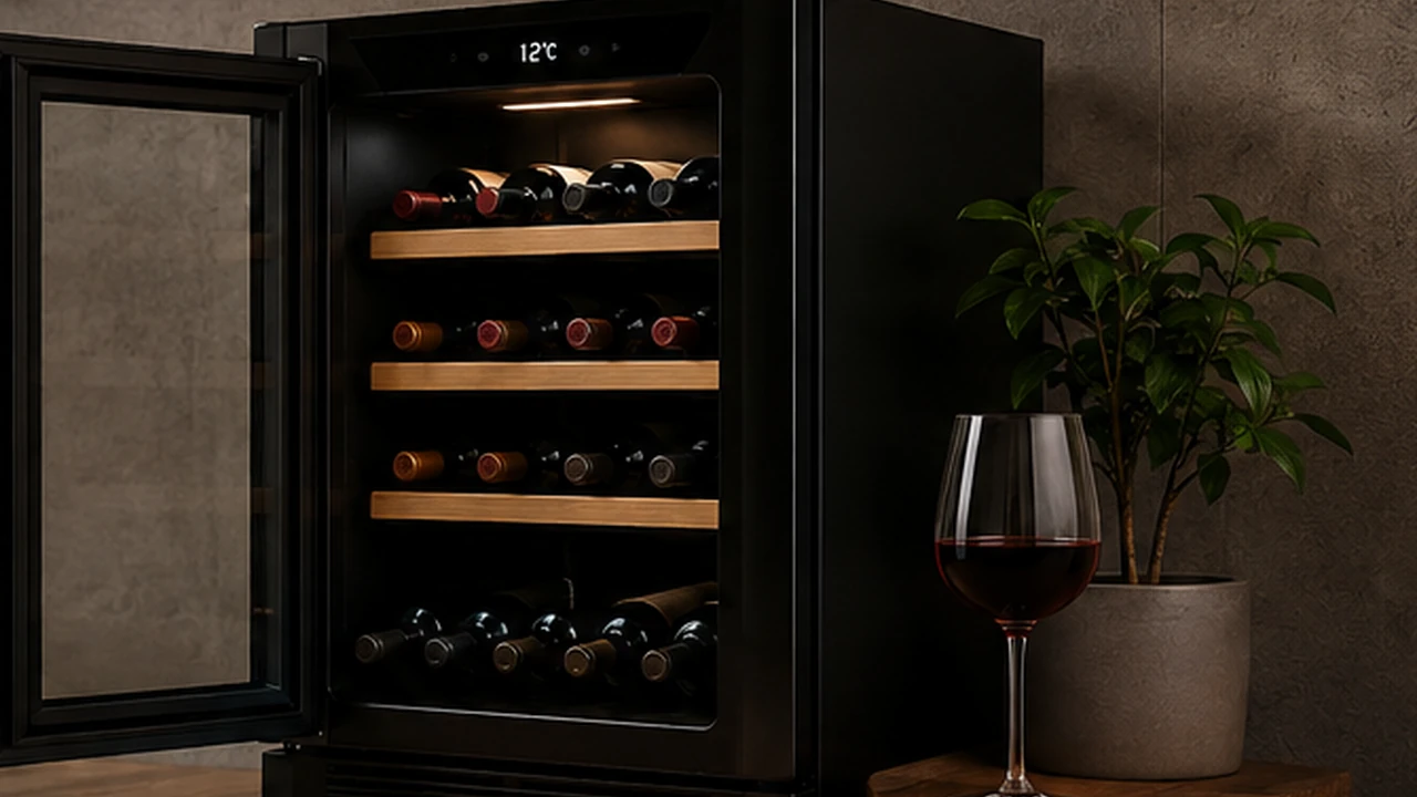 Armoire à vin électrique avec bouteilles dans un intérieur
