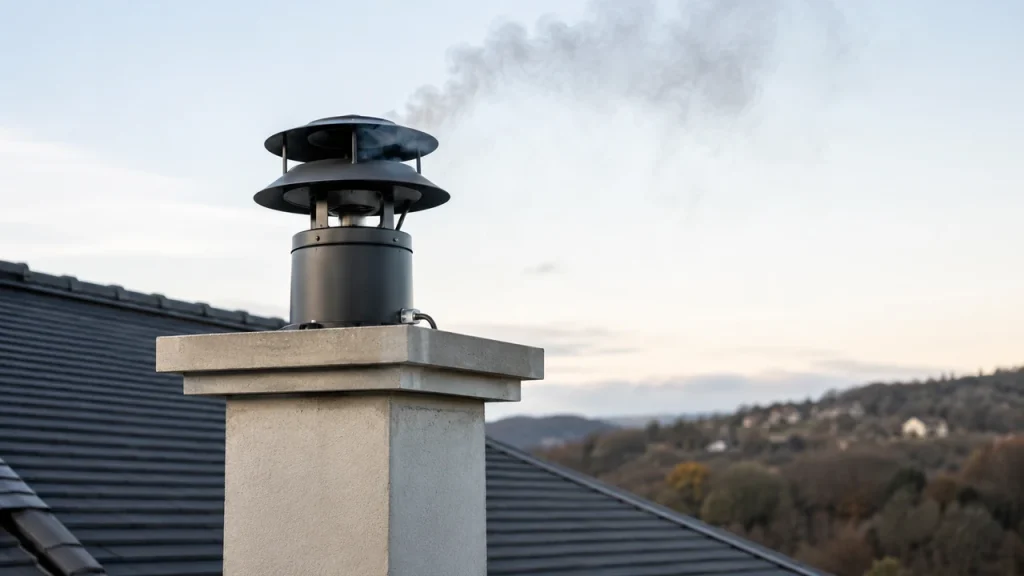Aspirateur de fumée pour cheminée installé sur un conduit de toiture