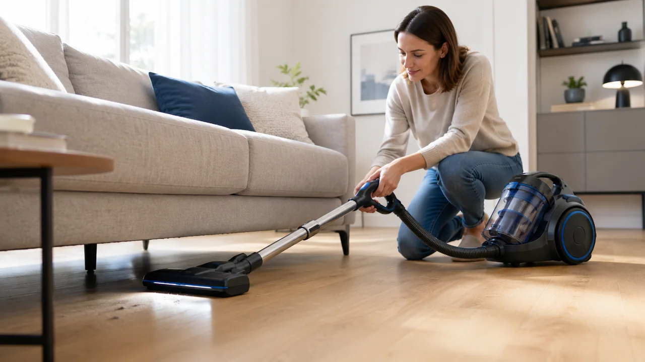 Utilisation d’un aspirateur sans sac pour nettoyer sous un canapé