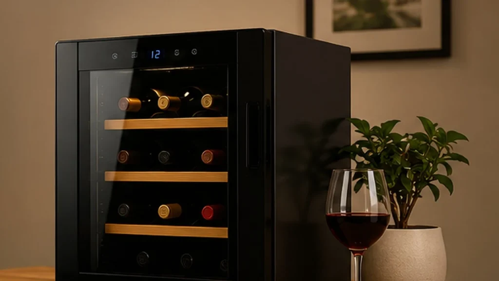 Cave à vin de conservation avec bouteilles stockées dans un intérieur
