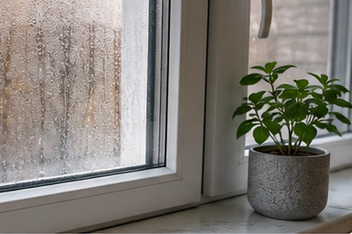 Condensation autour du cadre et du bas d’une fenêtre avec vitrage humide