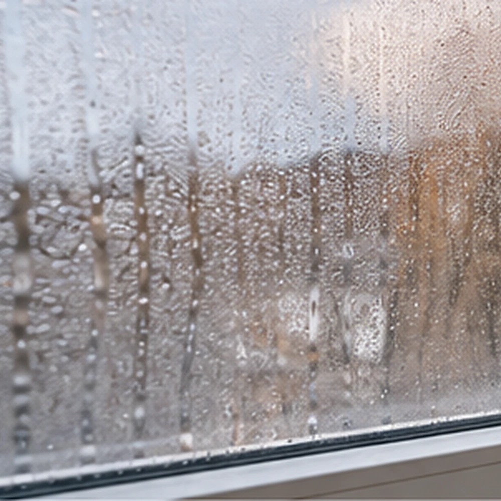 Gouttelettes de condensation sur une fenêtre côté intérieur du logement