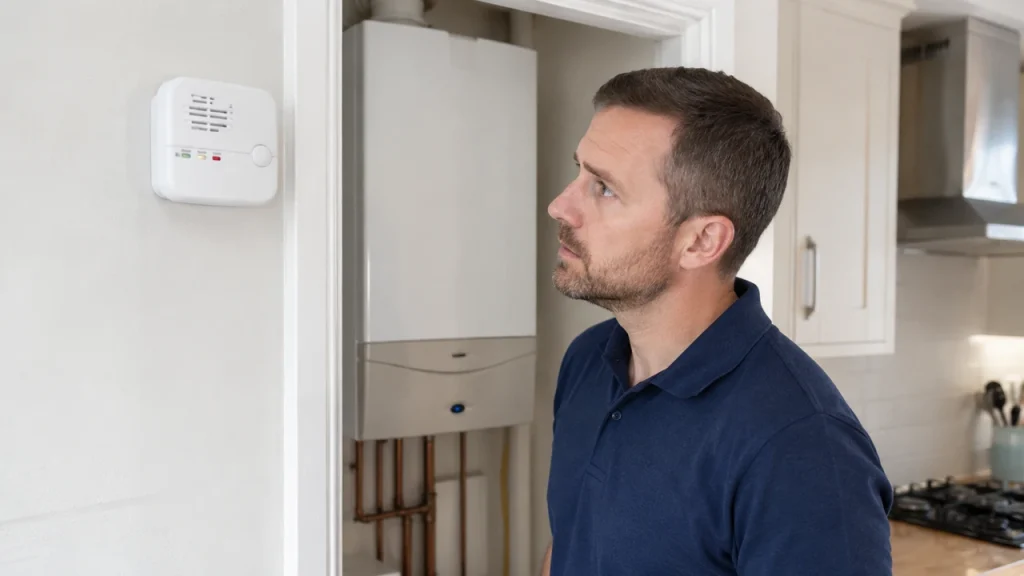Détecteur de gaz pour maison installé dans un logement avec contexte chaudière gaz