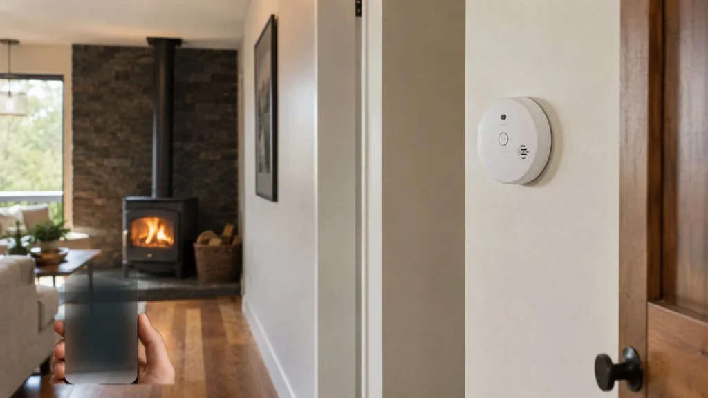 Détecteur de fumée connecté dans un logement avec smartphone