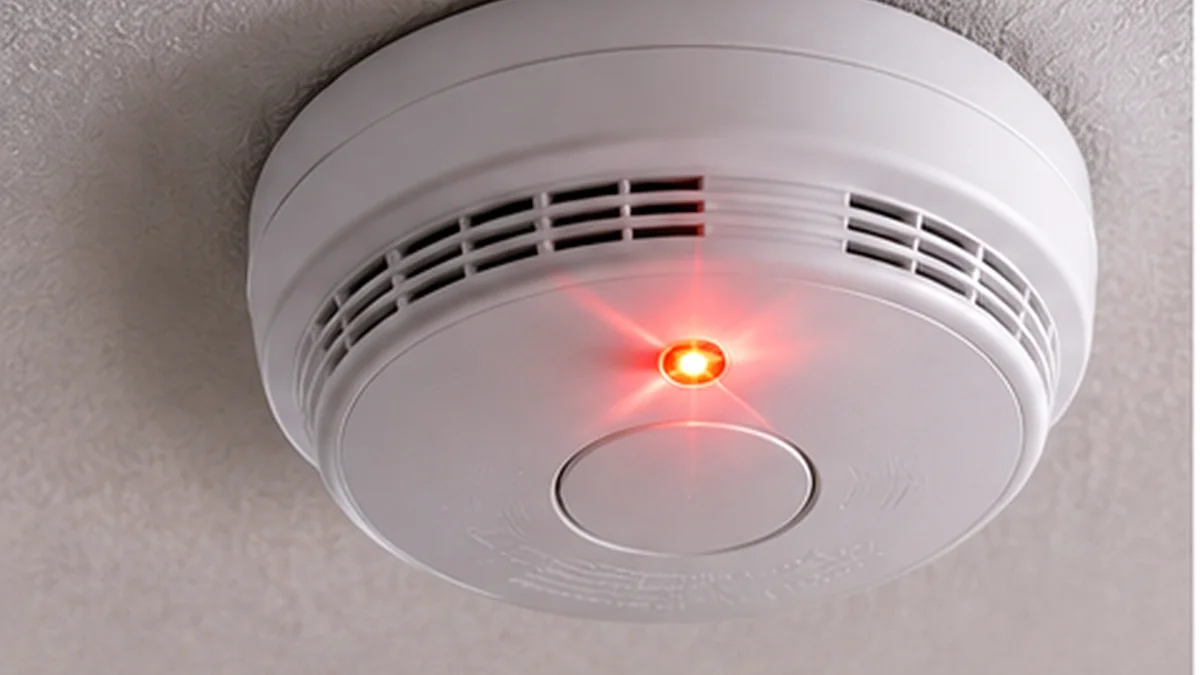 Voyant rouge lumineux sur un détecteur de fumée fixé au plafond