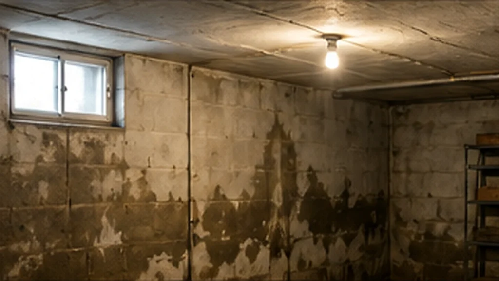 Humidité sous sol semi enterré avec traces sur un mur en parpaings