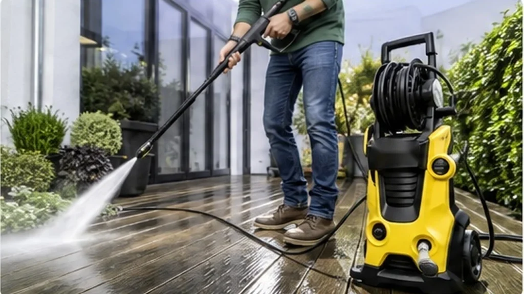 Meilleur nettoyeur haute pression 2026 utilisé sur une terrasse extérieure