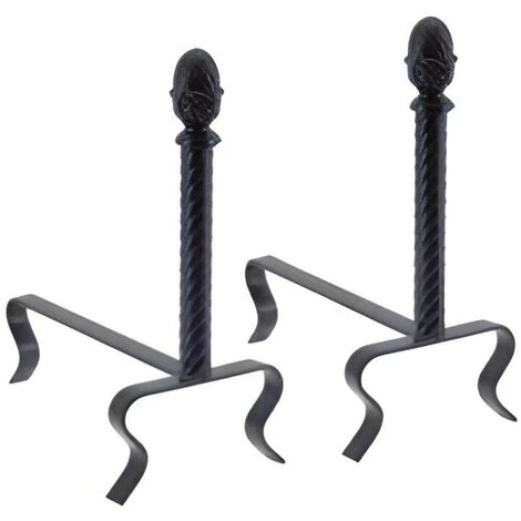 PEGANE lot de deux chenets cheminée en fer forgé noir et or 39 x 39 cm