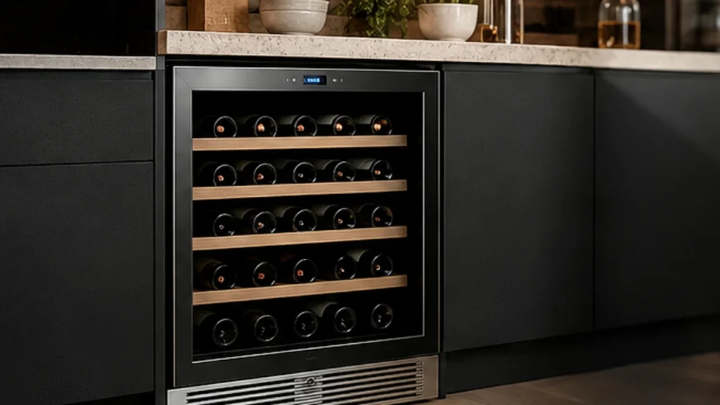 Petite cave à vin compacte installée dans une cuisine moderne