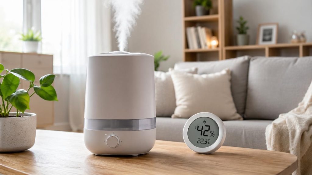 Quand utiliser un humidificateur d’air dans un salon avec un hygromètre à 42 %