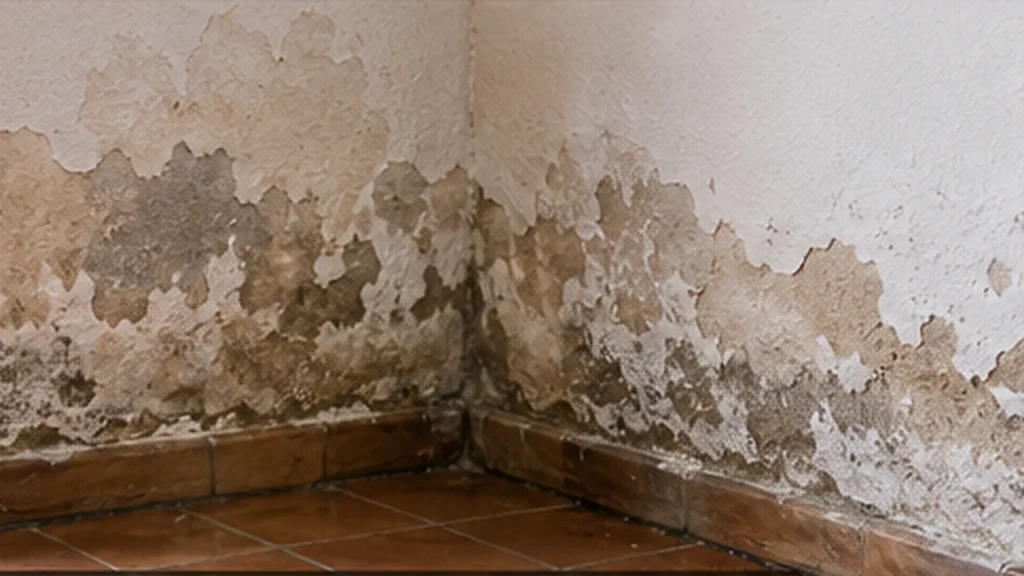 Remontée capillaire mur intérieur avec humidité et efflorescences en bas de paroi