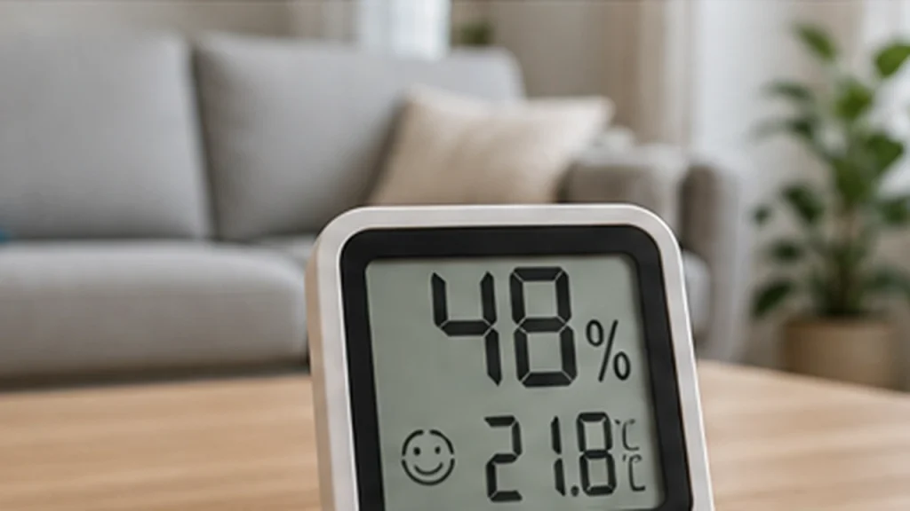 Taux humidité maison mesuré avec un hygromètre dans un salon