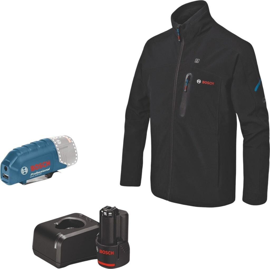 Veste chauffante noire Bosch Professional GHJ 12+18V XA avec batterie et chargeur