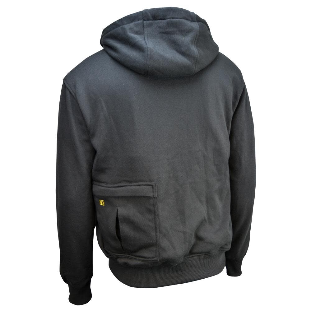 Dos du hoodie chauffant noir DEWALT DCHJ067B-2XL taille XXL avec poche batterie