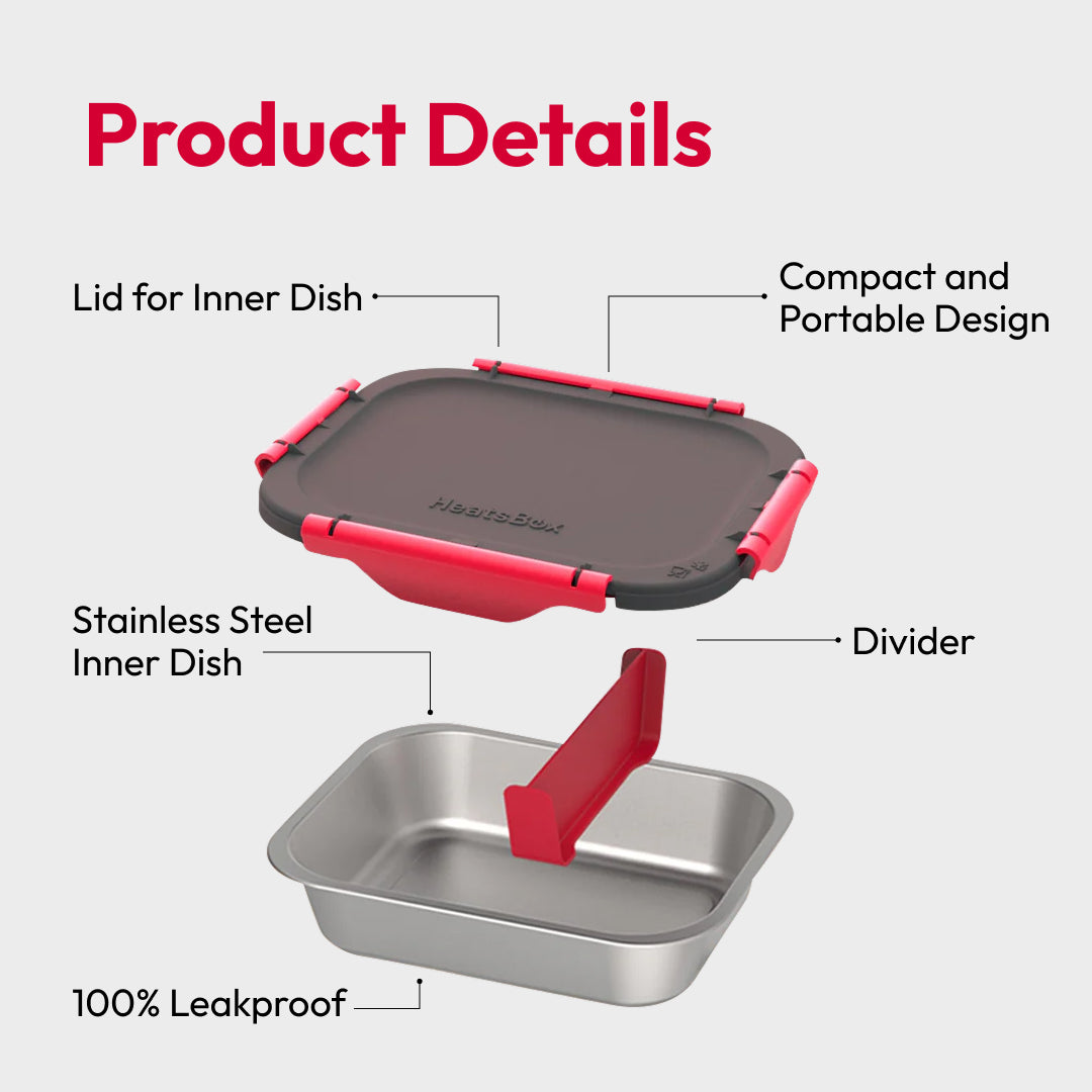 HeatsBox Inner Dish Set HB-ID-02, plat intérieur inox 925 ml avec couvercle et séparateur