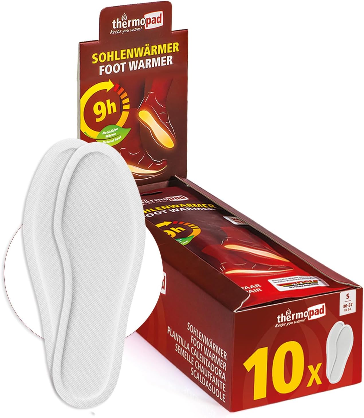 Chaufferette pied THERMOPAD semelles chauffantes 10 paires taille 36-37