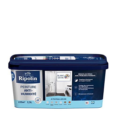 Ripolin peinture anti-humidité satin blanc 2,5 L, ASIN B088P5BMHK