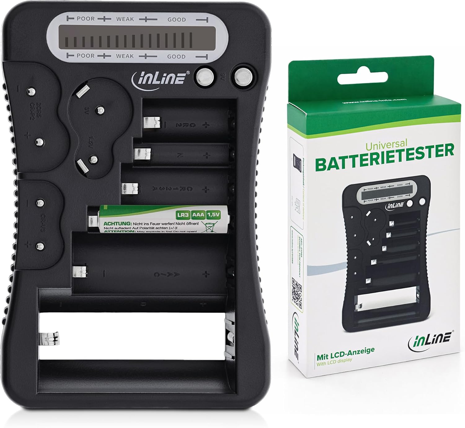 InLine 01285, testeur de piles universel avec écran LCD